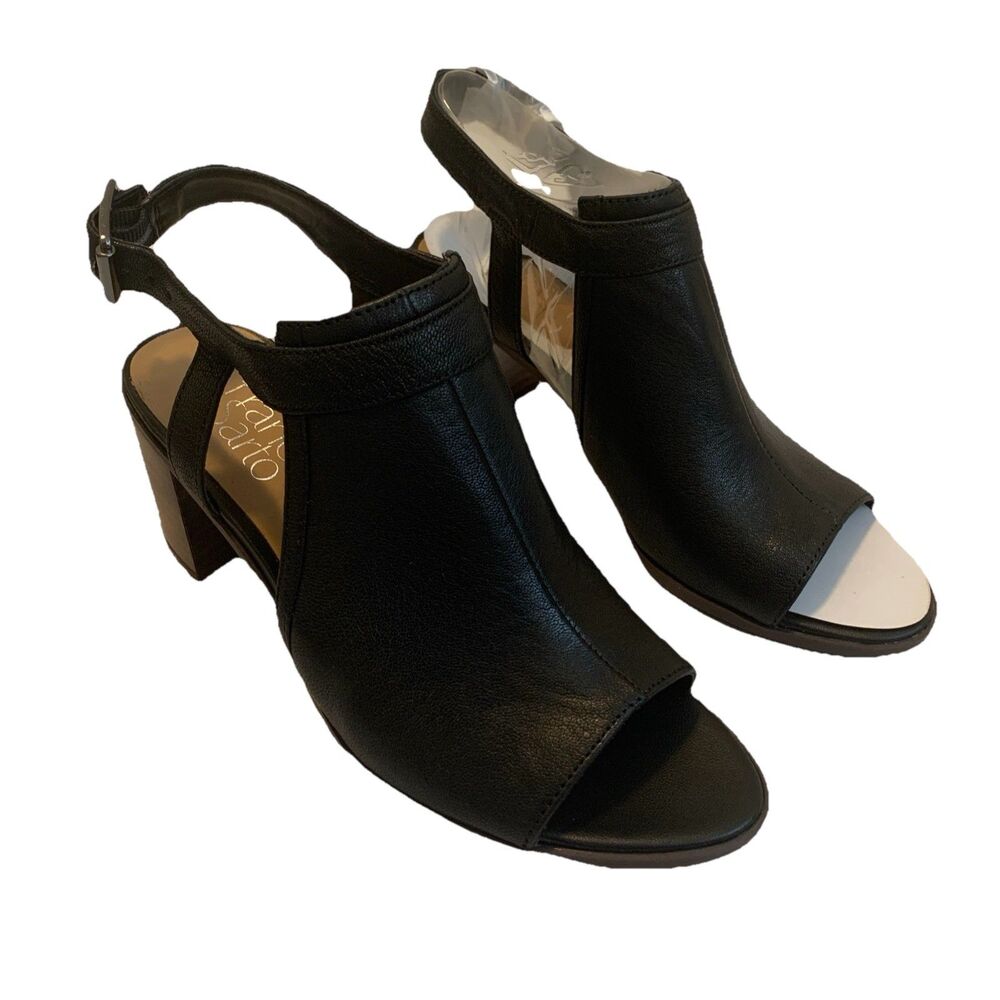 Franco Sarto Harlet Sandal Booties Peep Toe Heels Leather Black NIB - Size 6.5